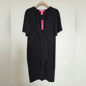 Katherine Malandrino NWT Black Faux Wrap-Style Front Knot Dress Medium